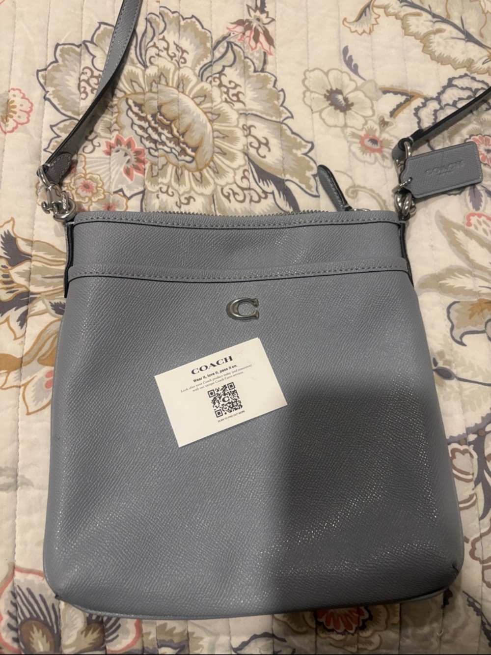 Coach Pebble Leather Crossbody Bag in Dusty Blue